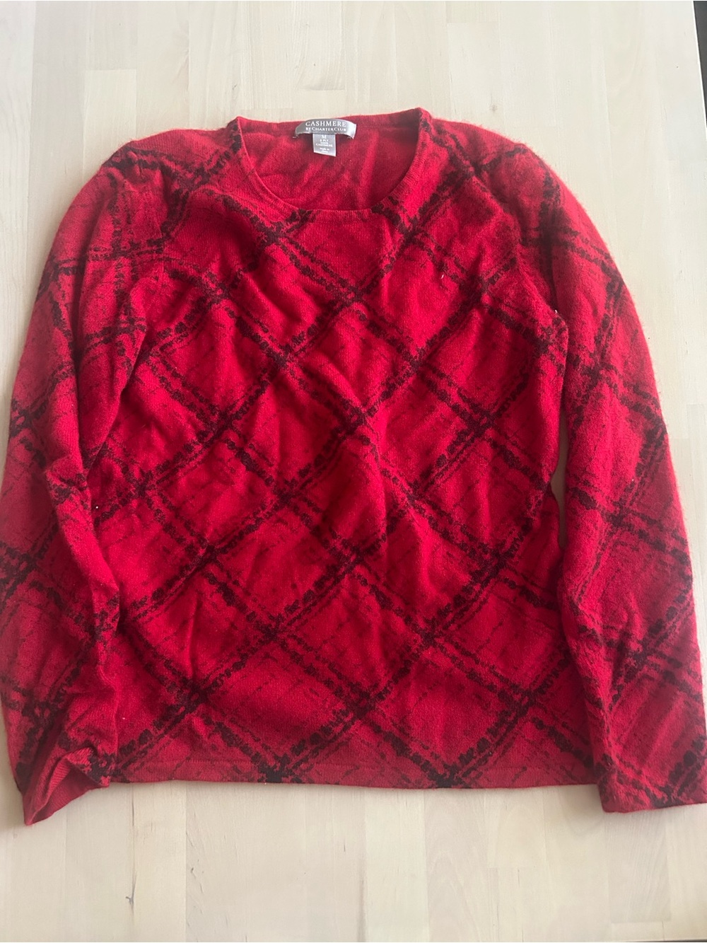 Charter Club Red and Black Plaid Crewneck Sweater - Men